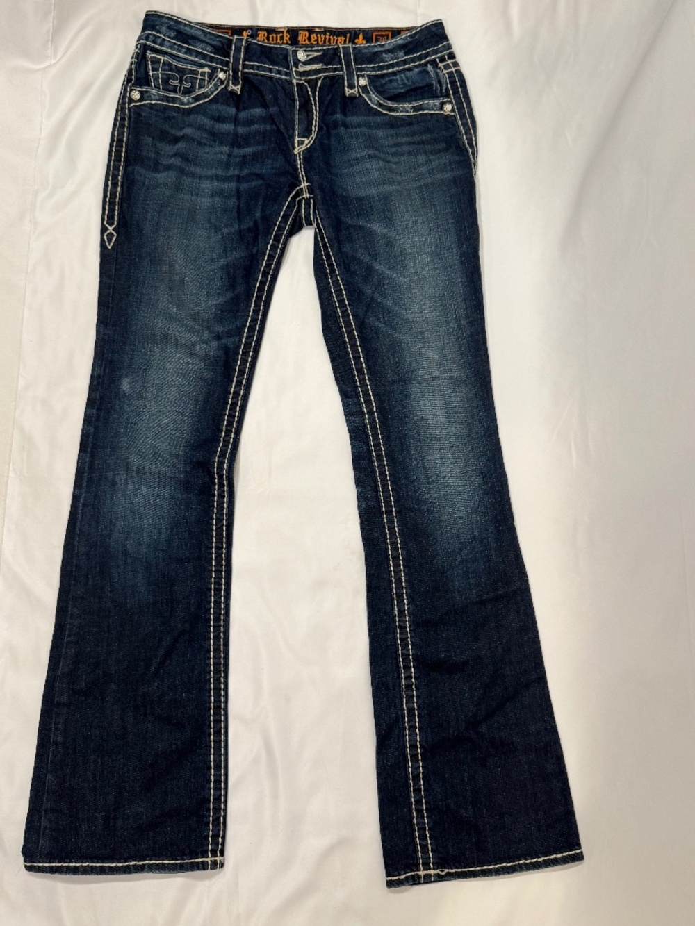 Rock Revival Eva Boot Jeans Size 30 Dark Wash Contrast Stitch Bootcut
